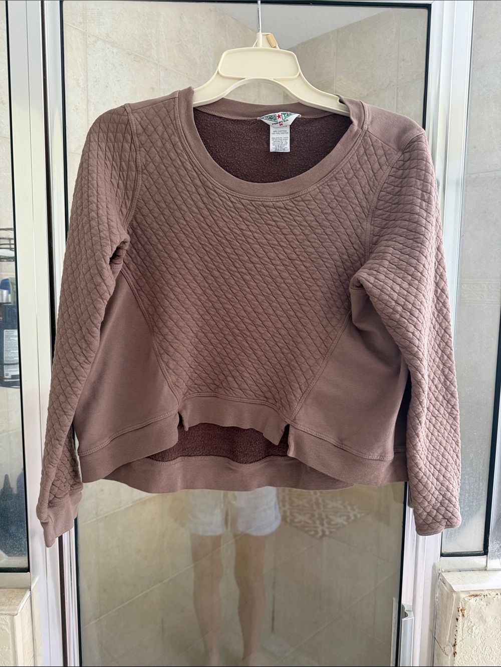 Hard Tail Quilted Scoop-Neck Pullover in Taupe